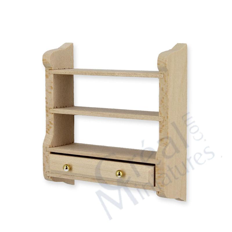 Wall shelf w drawers bare wood
