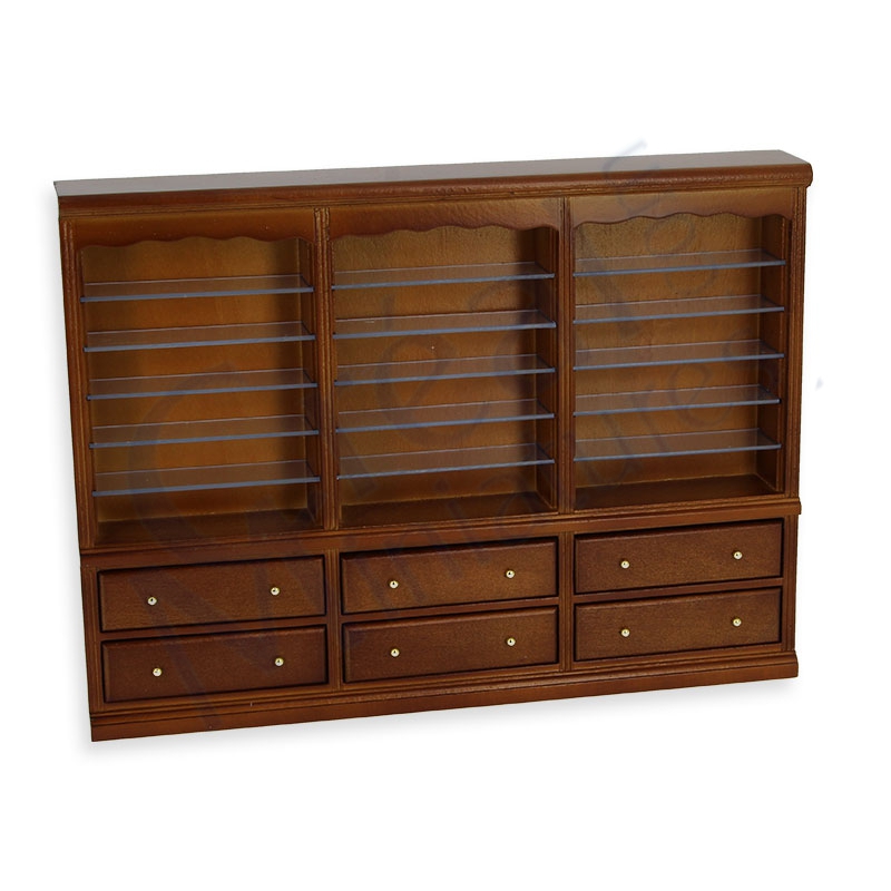 Triple bookcase drawers walnut