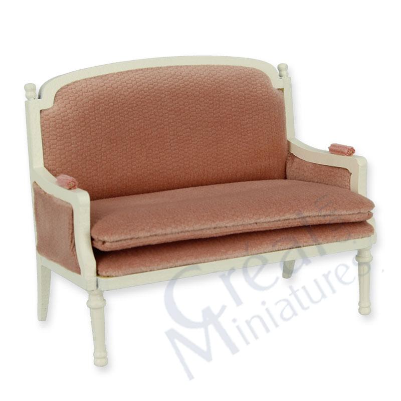 Sofa Louis XVI weiss, rosa Bezug