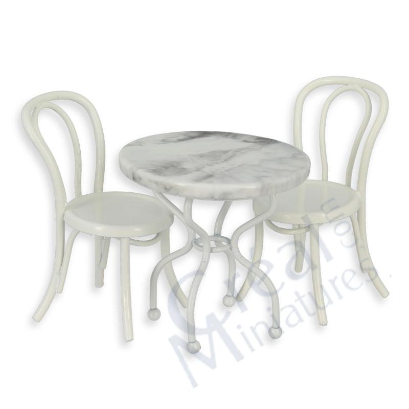 Table bistrot marbre av 2 chaises blanc