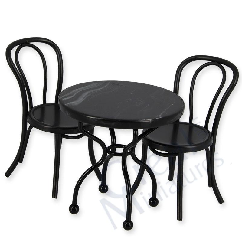 Table bistrot marbre av 2 chaises noir