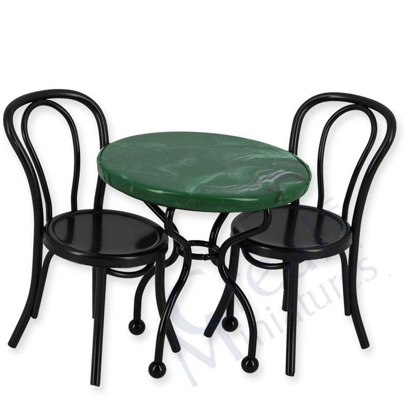 Metal/black marble table 2 chairs, green