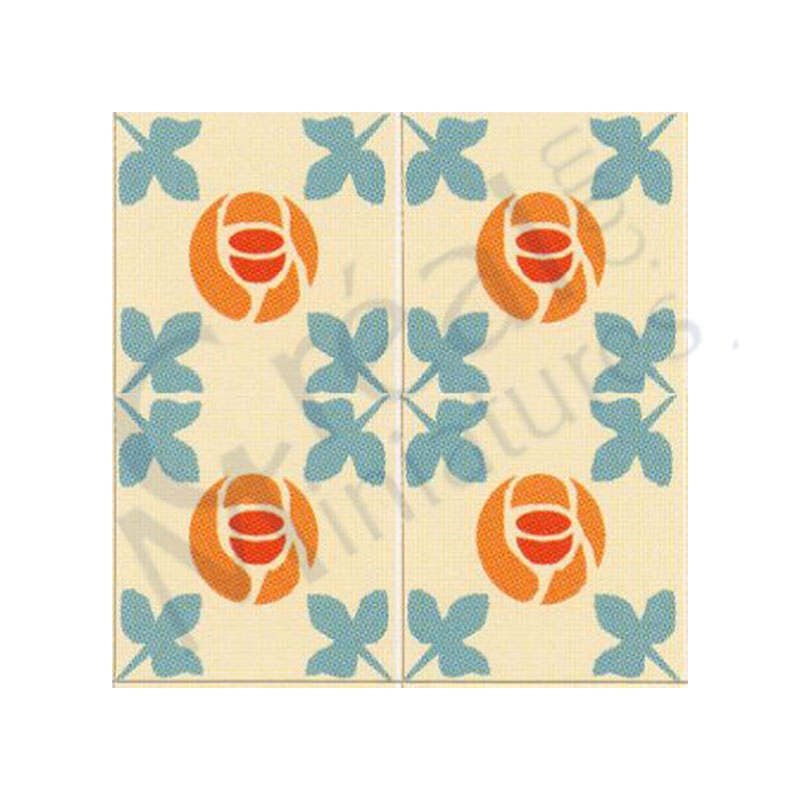 Carrelage sol beige roses orangees