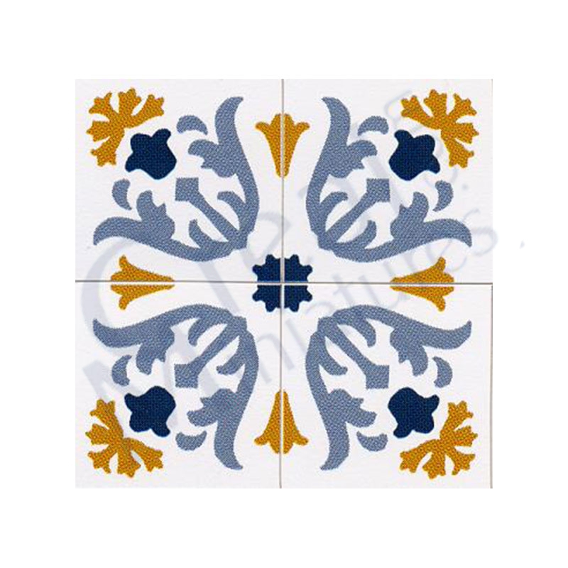 Carrelage sol blanc feuilles bleues