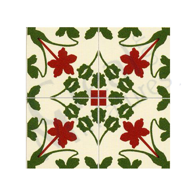 Carrelage sol beige feuilles vert rouge