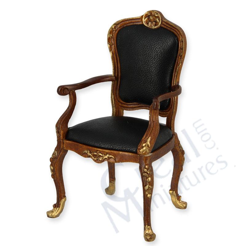 Armchair walnut-gold, black leather