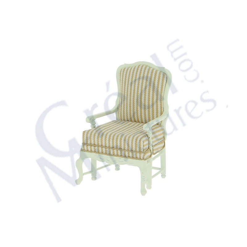 Fauteuil Louis XV blanc-raye beige