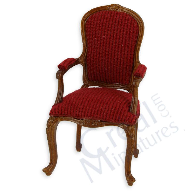 Armchair walnut brown  red velvet