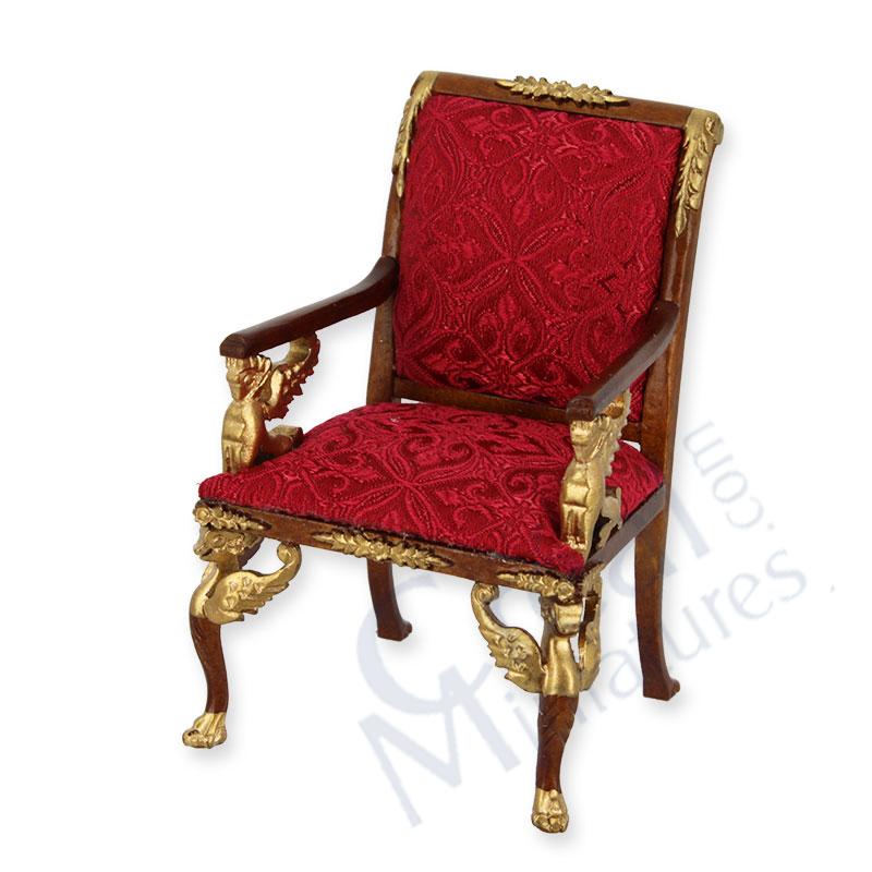 Fauteuil Empire noyer rouge et or
