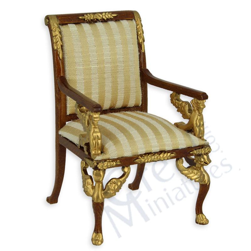 Sessel Empire Nussbaum- gold u creme