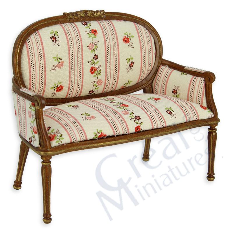 Double seat sofa walnut, pink flowers