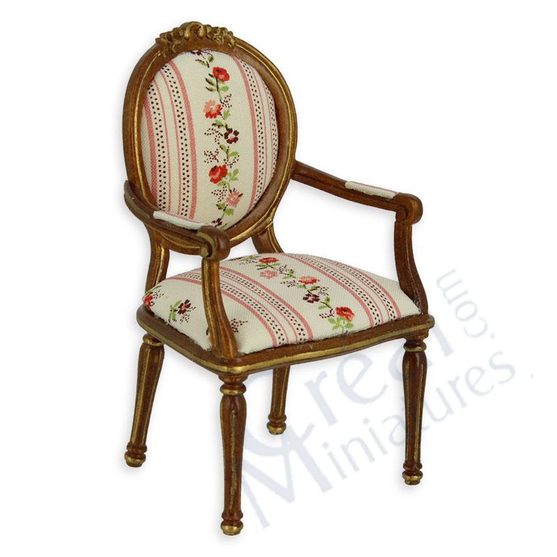 Fauteuil Louis XVI noyer fleuri rose