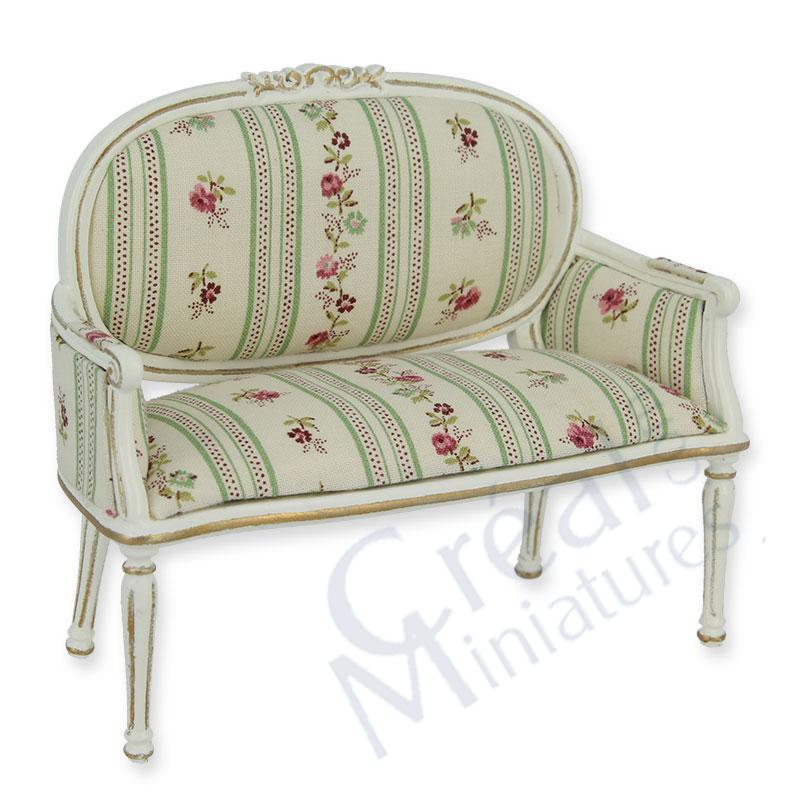 Sofa Louis XVI elfenbein-gold, gebluemt