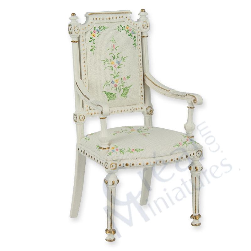 Chaise accoud L XVI ivoire fl-doss droit
