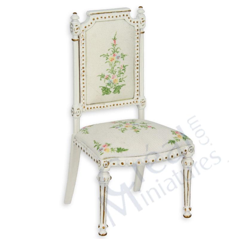 Chaise L XVI ivoire-fleurs  doss.droit