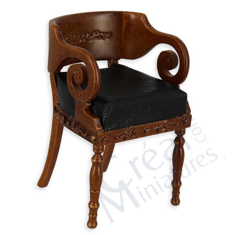 Desk chair walnut black leather