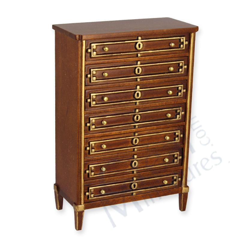 Seven drawers chest walnut gold