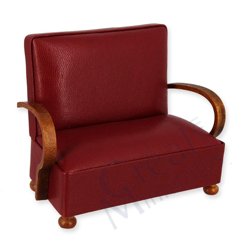 Sofa Art Deco Nussbaum-Leder rot