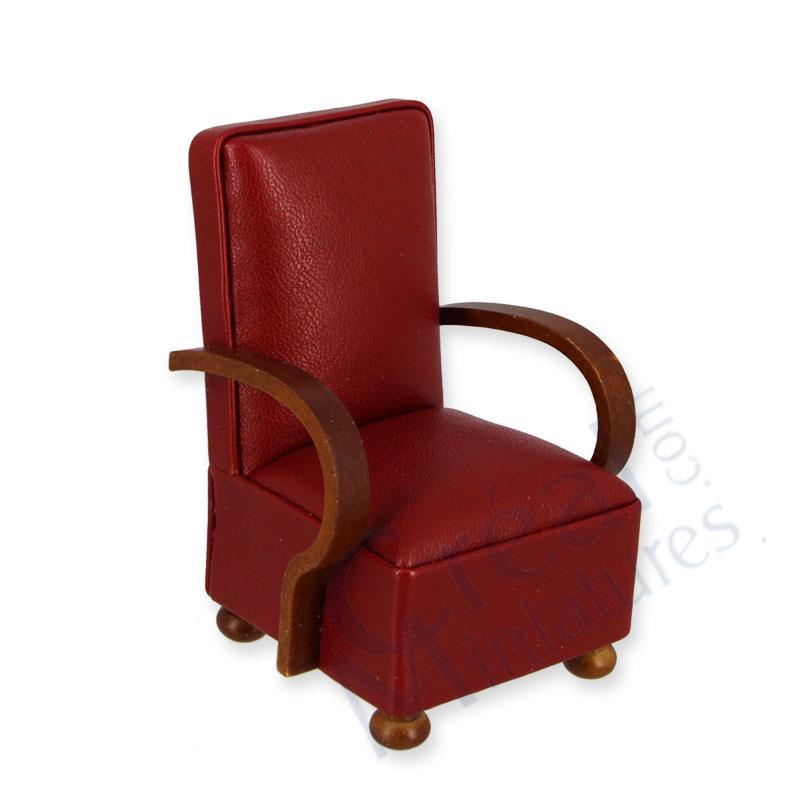Sofa chair AArt Deco walnut-cuir rouge