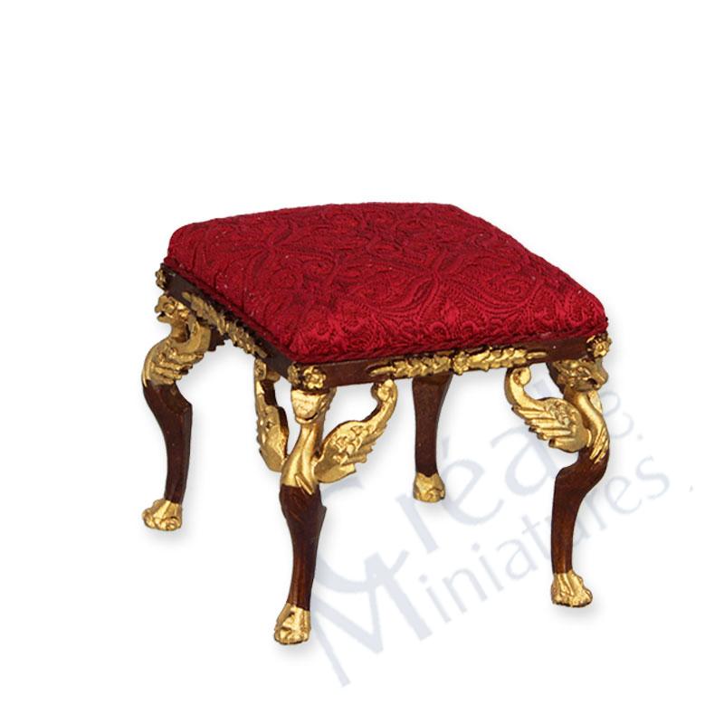 Footstool walnut gold red
