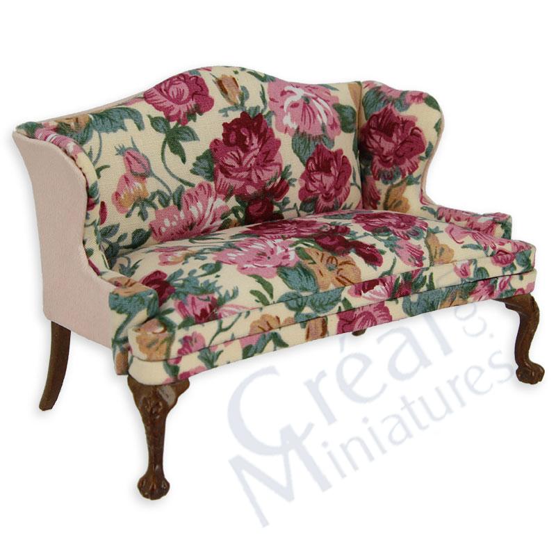 Sofa noyer-tissu fleuri