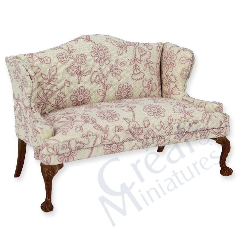 Sofa walnut fabrick w/oldpink flowers