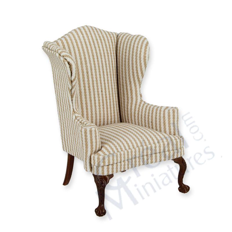 Fauteuil noyer-raye beige