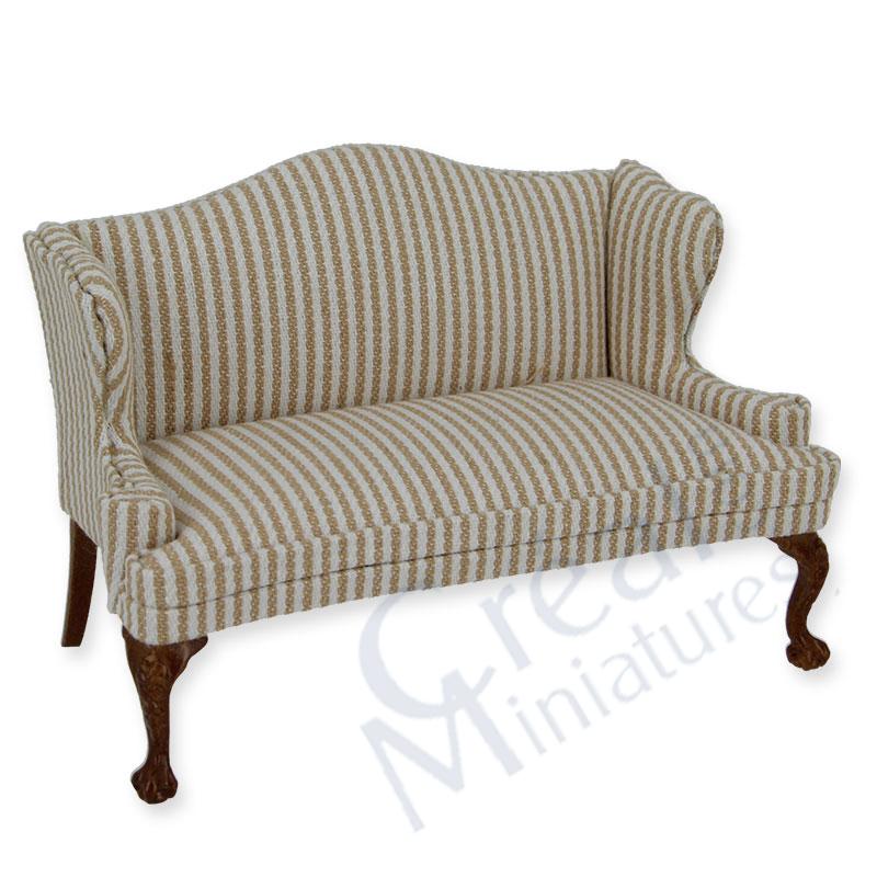 Sofa walnut-cream stripe fabric