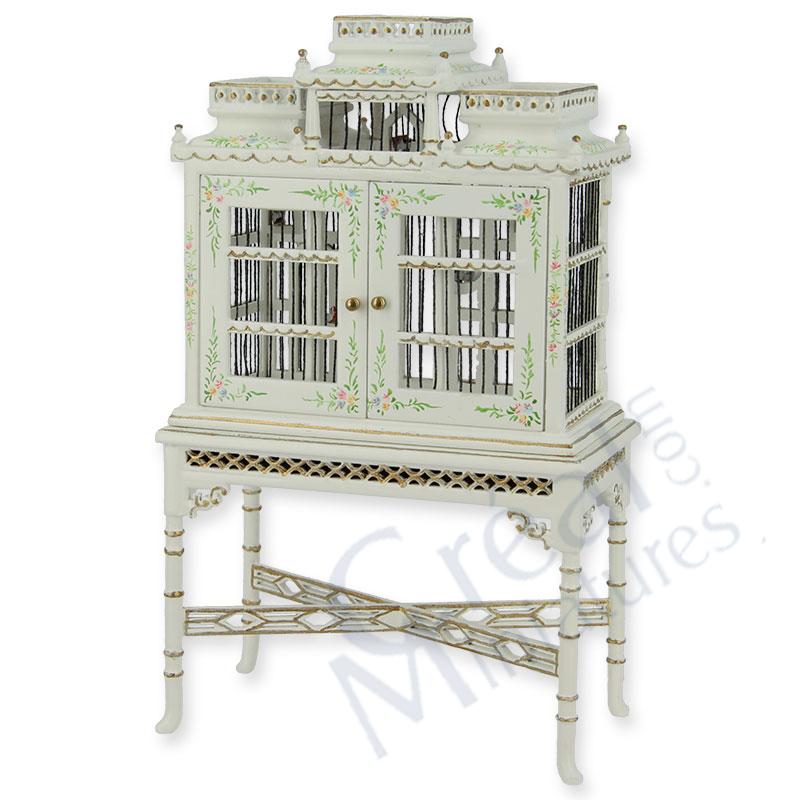 Cage a oiseaux ivoire fleurs