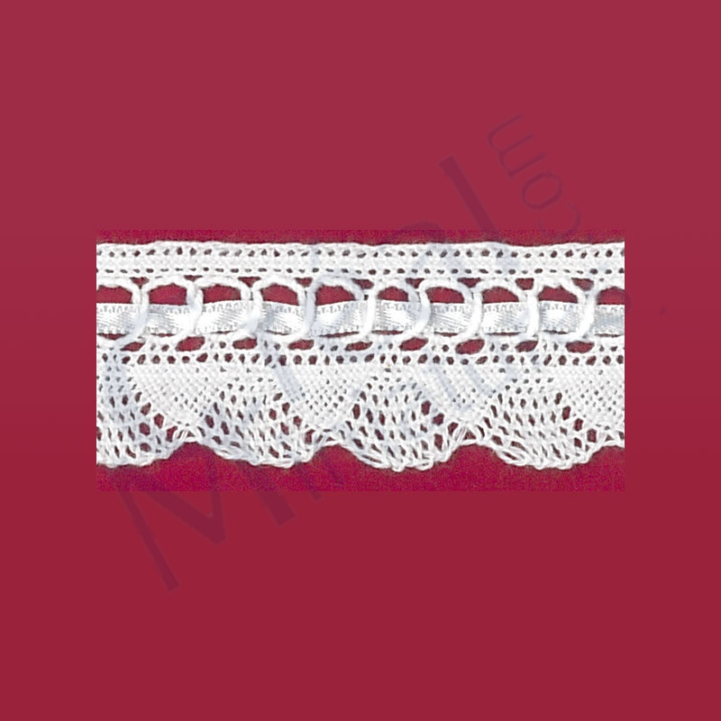 White lace curtain with satin ribbon