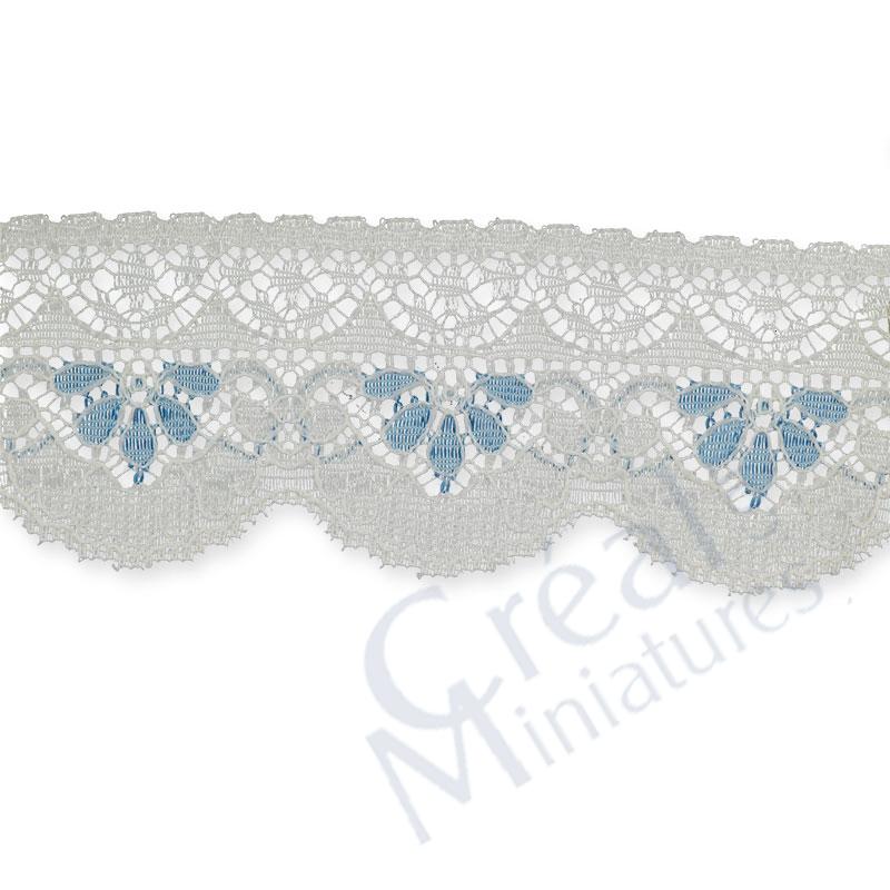 Blue and white lace curtain