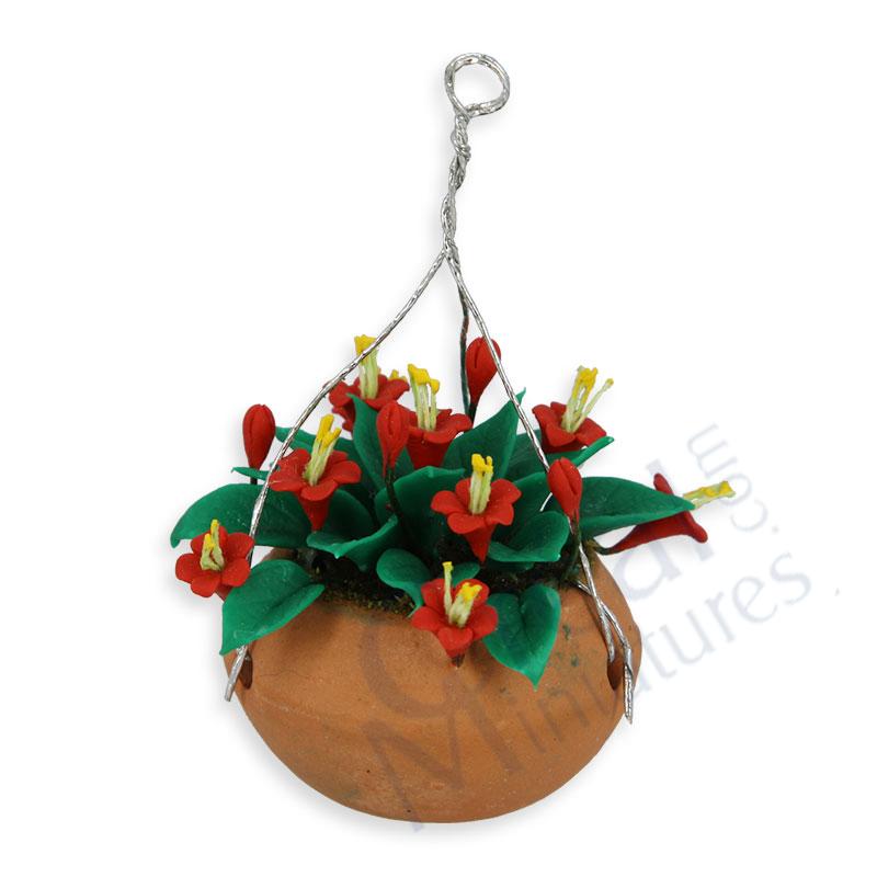 Red flowers in hanging basket
