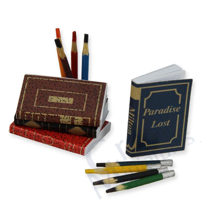 4 Heft and Bleistift sortiert