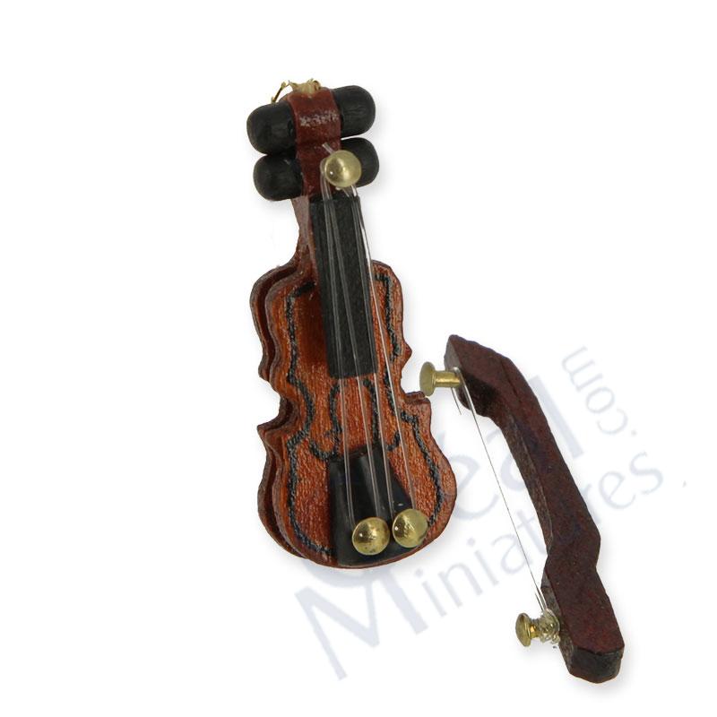 Violon en bois teinté et archet