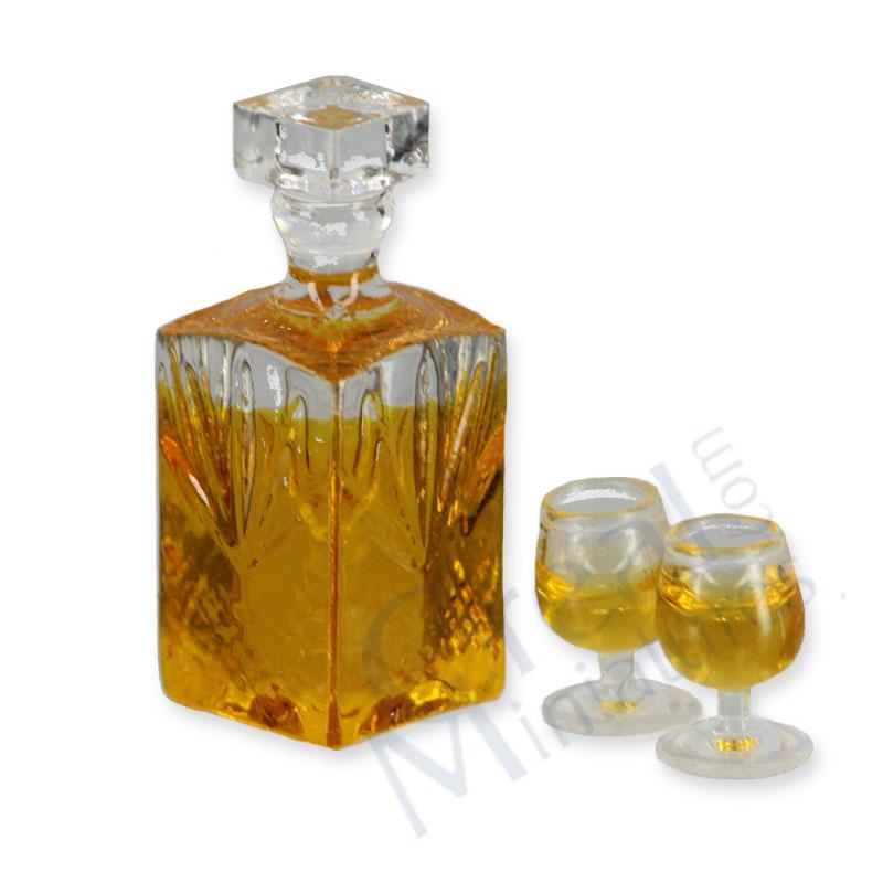 Whisky bottle + 2 glasses