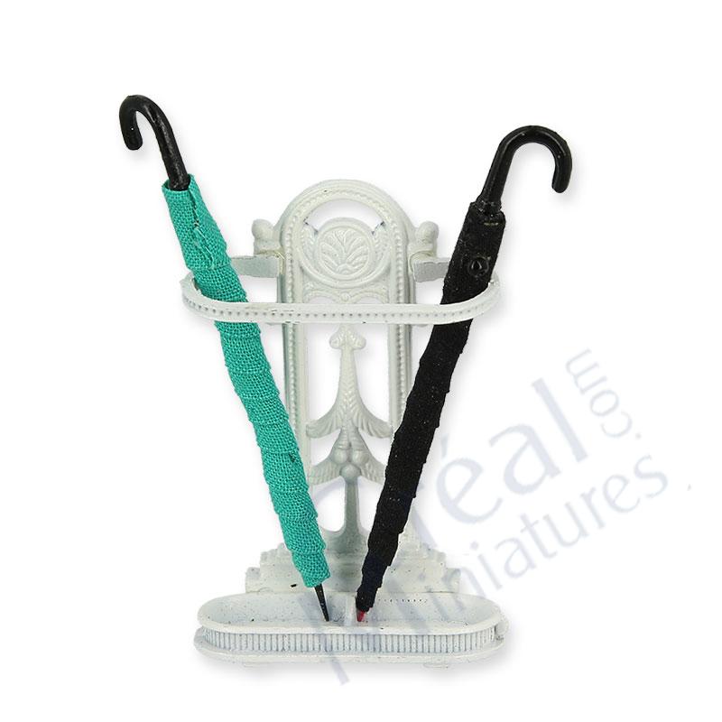 White umbrella stand wi/2 umbrellas