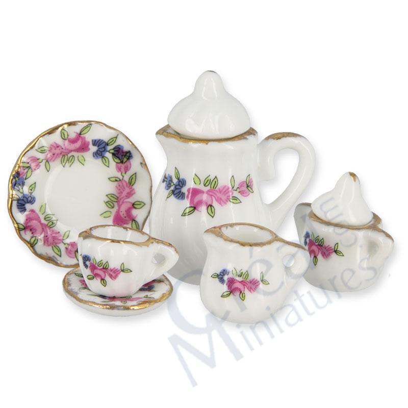 Perzellanservice 11 teilig Blumen rosa