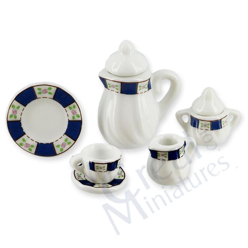 Porzellanservice 11 teilig weiss-blau