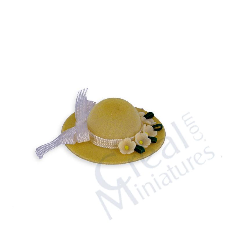 Ladies yellow hat with 5 flowers&ribbon