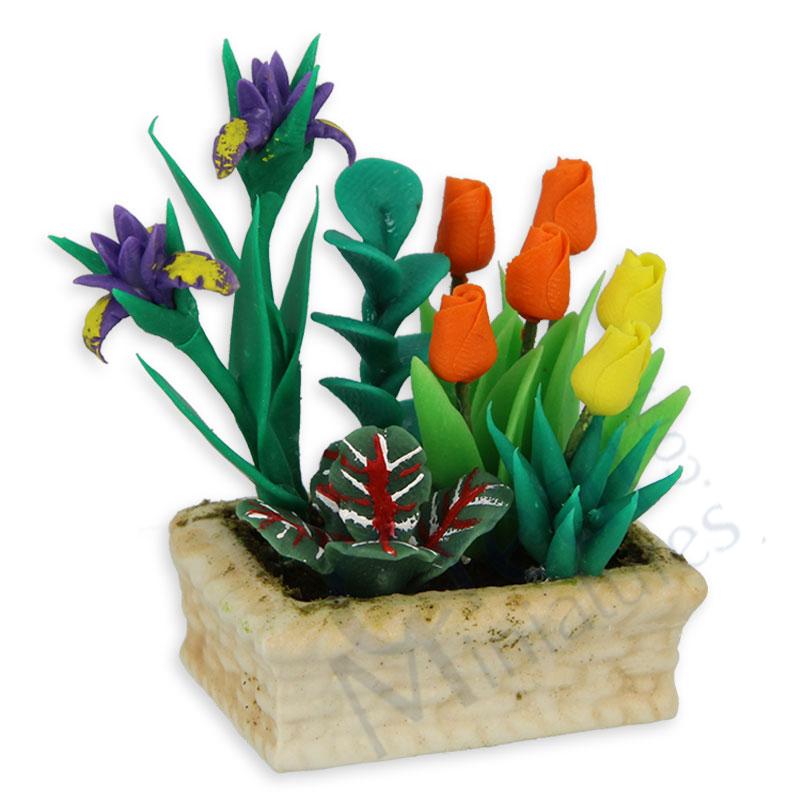 Mixed flowers in planter