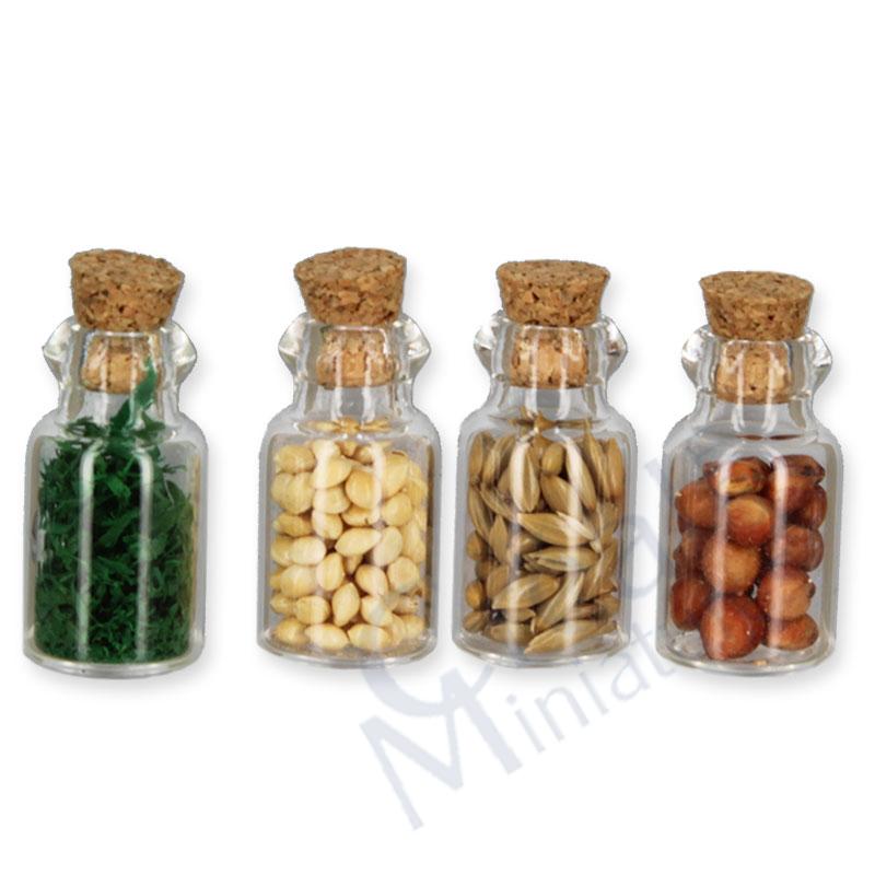 4 glass seed cans w/cork