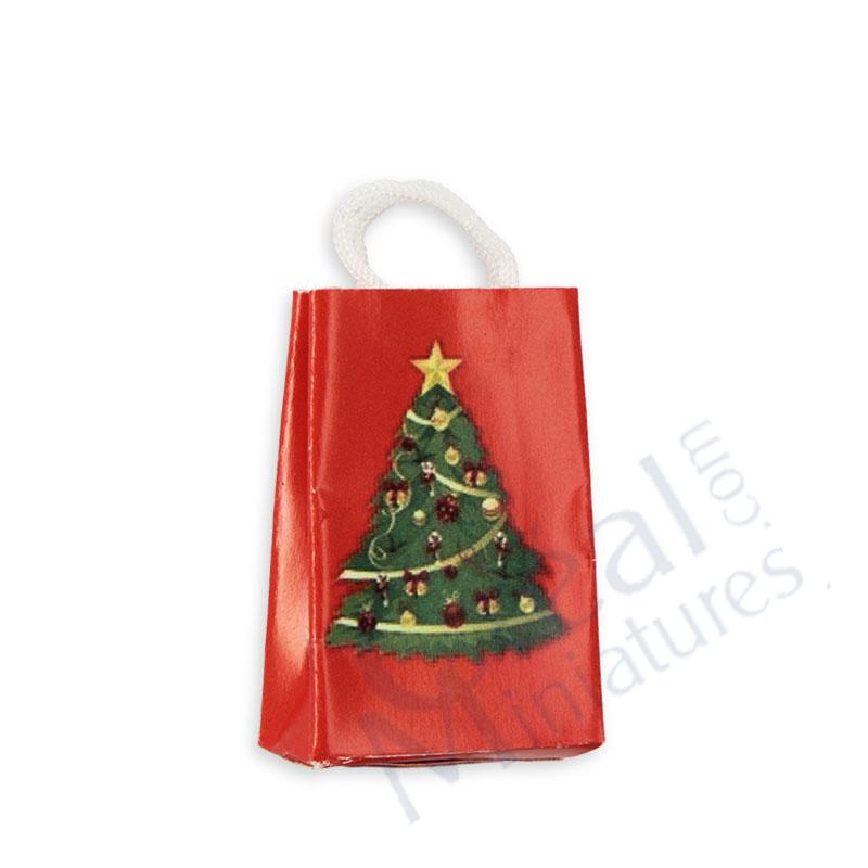 Sac cadeau rouge avec sapin de Noel