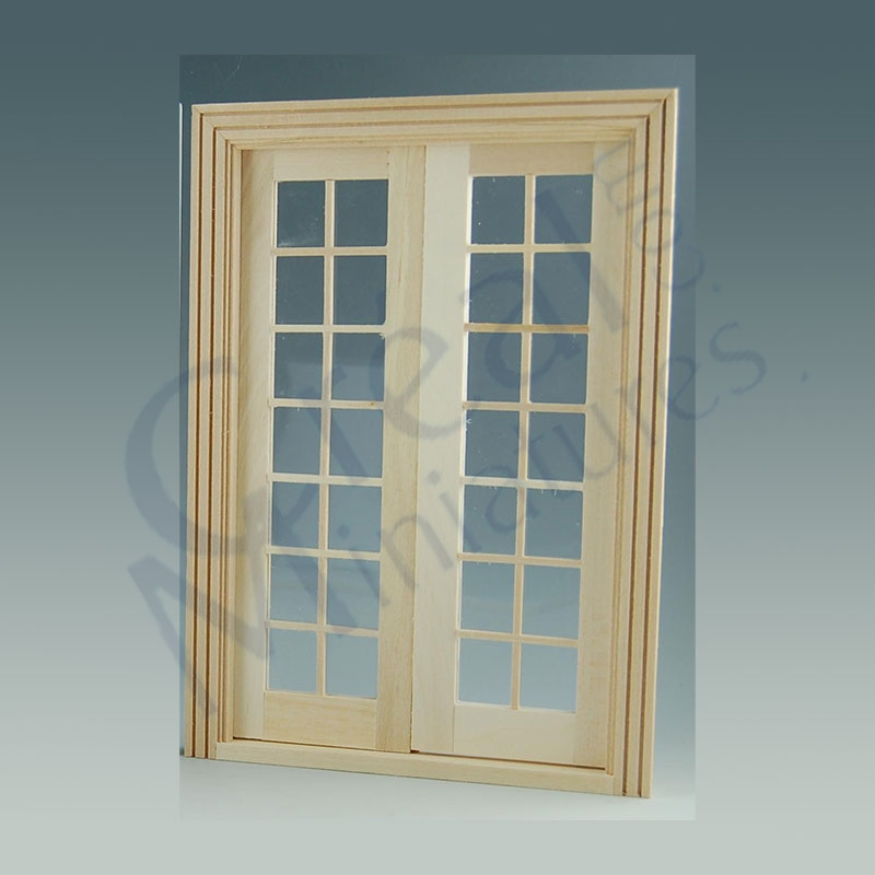 Double french door w/mullions bare wood