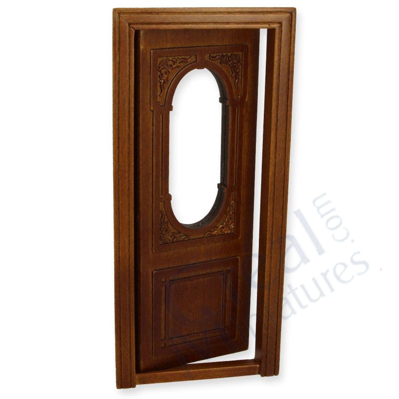 Carved door w/window walnut