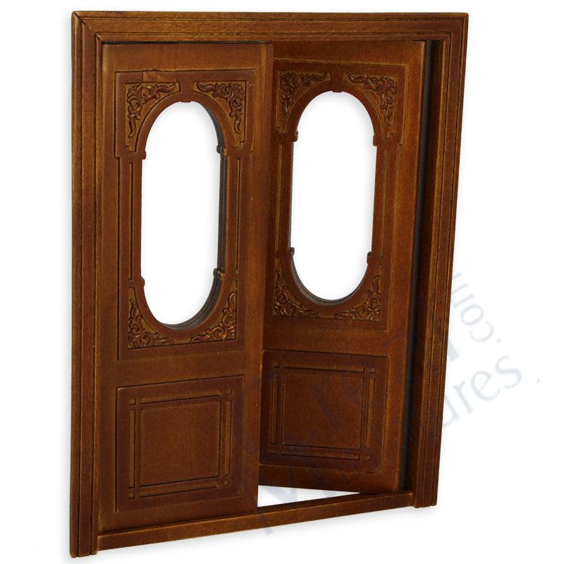Carved double door w/window walnut
